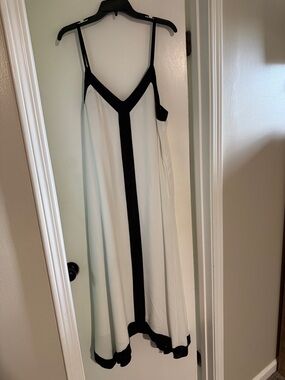 Black and White Maxi Slip Dress with Contrast Trim